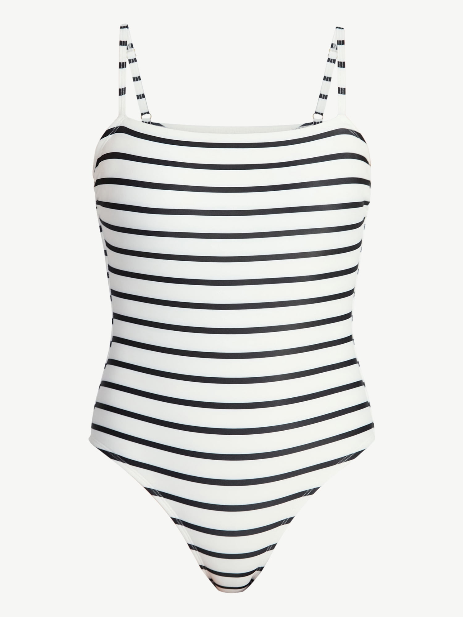 Time and Tru Women's Striped Square Neck One Piece Swimsuit, Sizes XS-3X