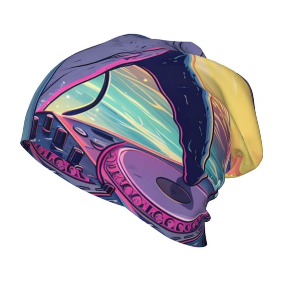 Pofeuu Hip-Hop DJ Dolphin Print Toddler Beanies for Boys Baby Warm Slouchy Skullcap Hats Toddler Beanie Knit Caps Hats for Kids