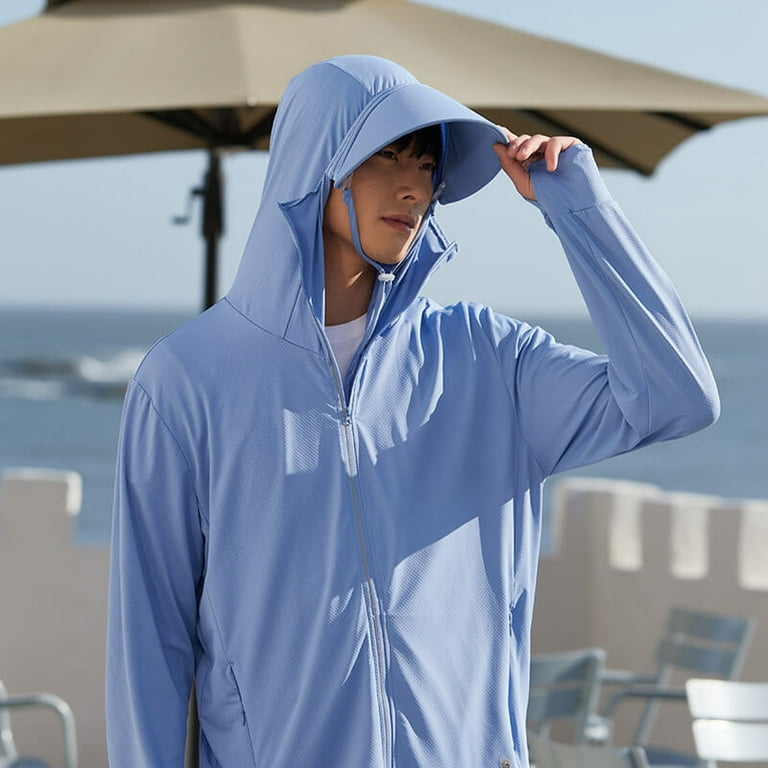 Men's Sun Protection Hoodie Shirt UPF 50+ Long Sleeves UV Protection SPF  With Face Shield