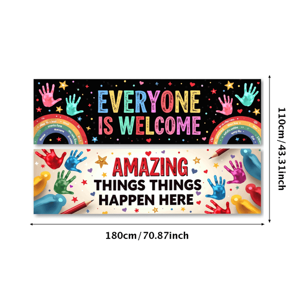 LUUFILx Welcome Classroom Wall Banner Amazing Things Happen Here Diversity Backdrop for School Decorations Teacher Art Event Party Supplies Classroom Banner