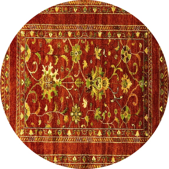 Ahgly Company Indoor Round Oriental Yellow Industrial Area Rugs, 6' Round