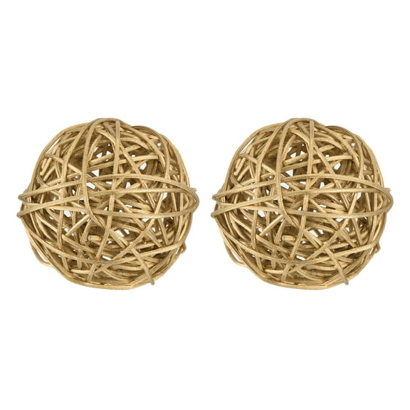 Uxcell 2 Pcs Wicker Rattan Balls 3 Inch Rattan Decorative Balls Vase Fillers for Wedding Party Gold