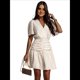 thumbnail image 1 of Vestido Plisado Informal de Corta con Escote en V y Cintura Alta para Mujer, de Color Liso. Crema S, 1 of 9