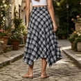 thumbnail image 6 of PBFRDSJ Women's Plaid Maxi Skirts A Line Vintage Trendy Beach Skirts Asymmetrical Hem Daily Going Out Casual Skater, 6 of 7