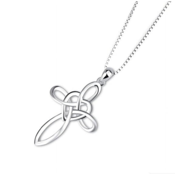 14K White Gold Plated Celtic Cross Necklace