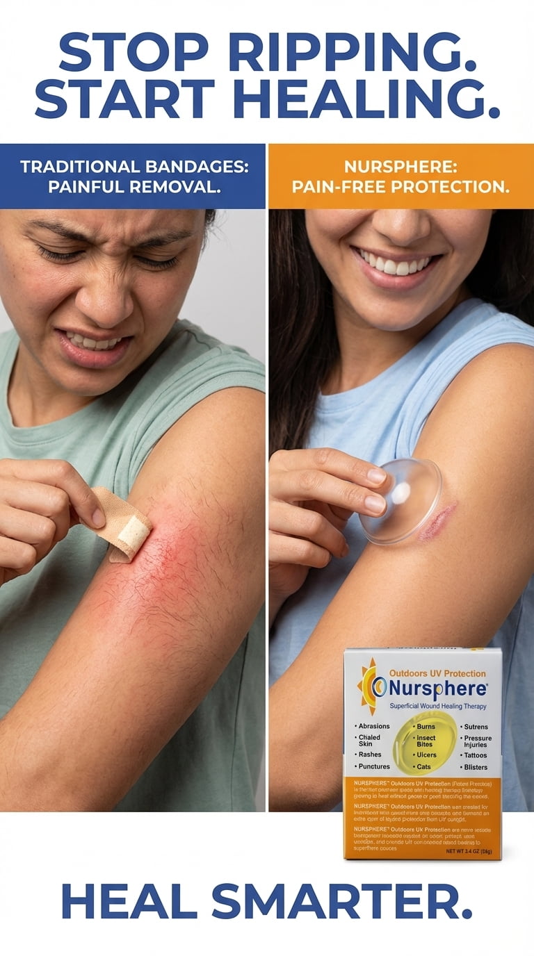 Nursphere® Dome Bandage™ Outdoors UV Protection with Wound Tracker™ App U.S. Medical Utility Patent No. 12,636,195.