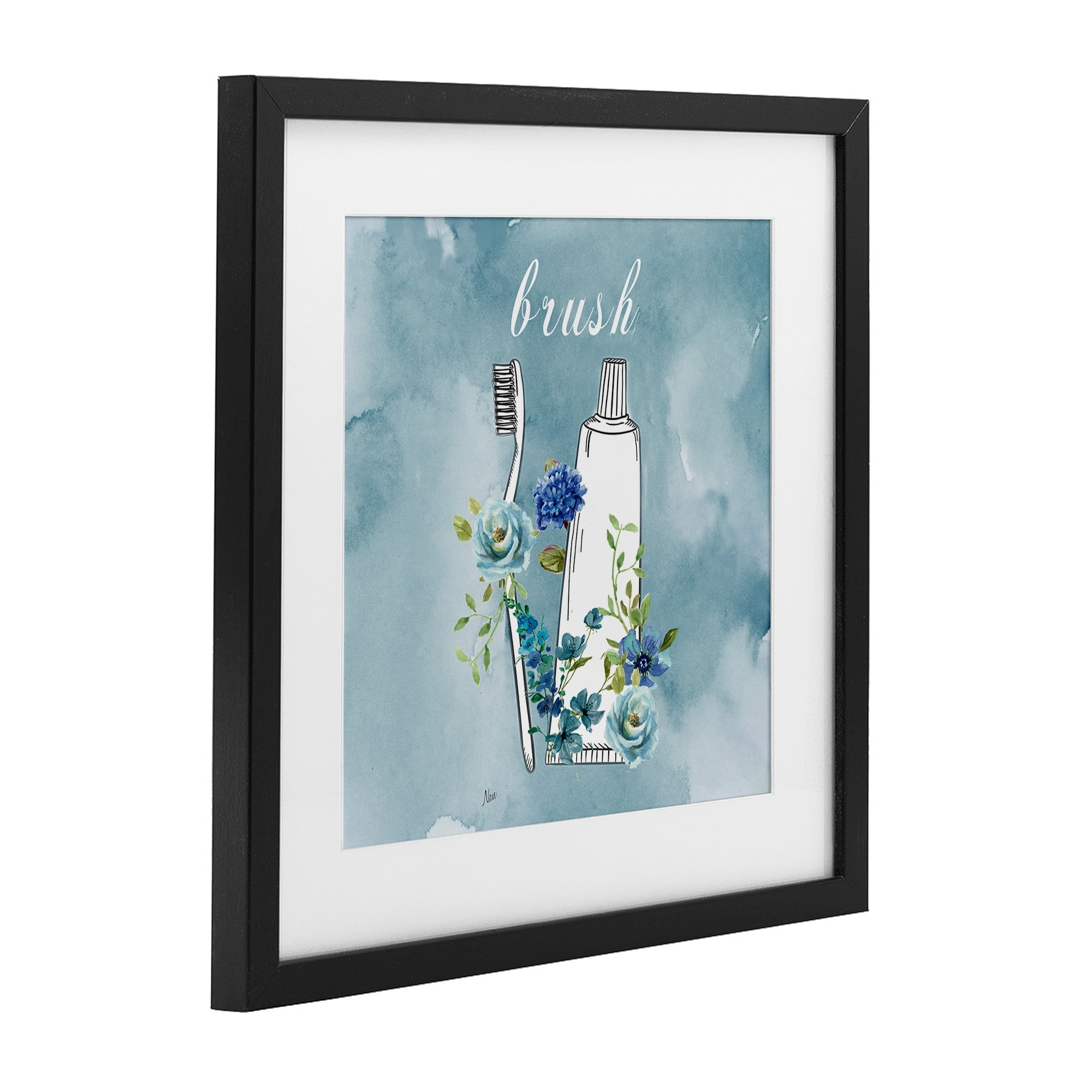 Stupell Industries Floral Bathroom Rules Brush Black Framed Print Under Glass, design by Nan
