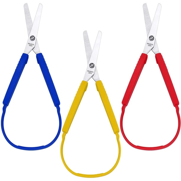 Tijeras con agarre de color, mango de anillo, tijeras de apertura automática, tijeras de francotirador adaptables para niños y adultos con necesidades especiales, 8 pulgadas (paquete de 3) Ormromra JQWJ432