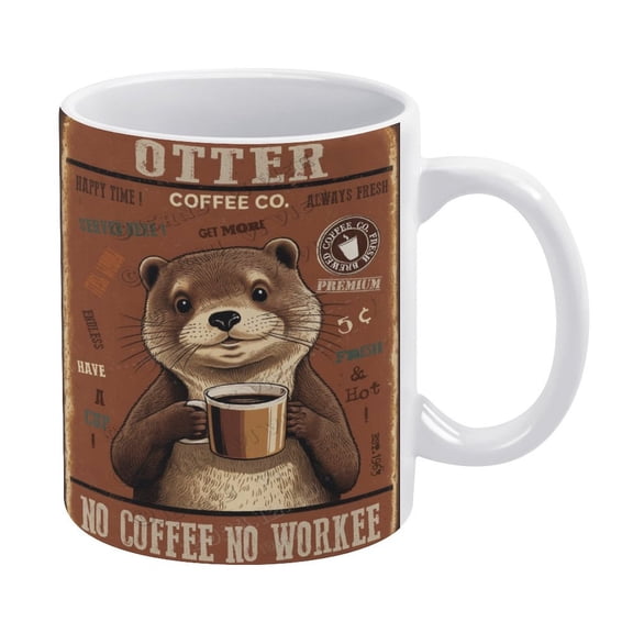 Funny Coffee Mug - Otter Decor Coffee No Coffee No Workee Ceramic Coffee Mugs, 330 ml / 11 oz White Porcelain Mug for Coffee, Tea, Milk, Hot Chocolate