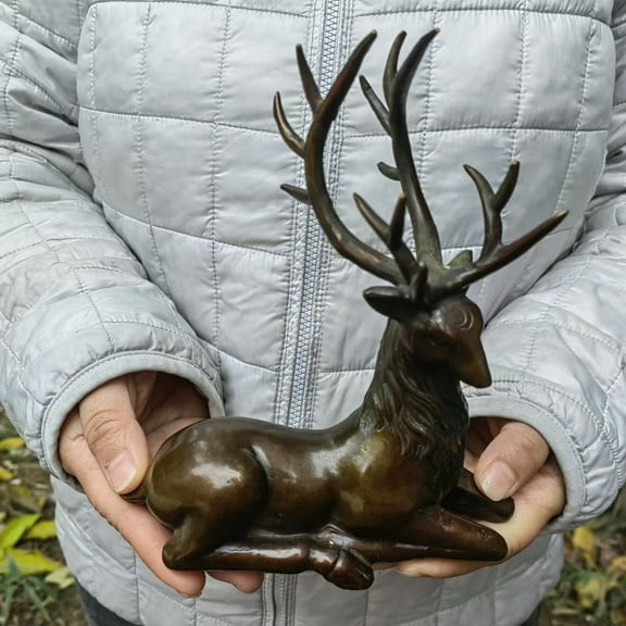 Vintage style Peaceful Red Copper Deer Sculpture Model Figure Figurine Statue Decor Copper Decorative Lucky Sika Deer,Elk moose Ornament
