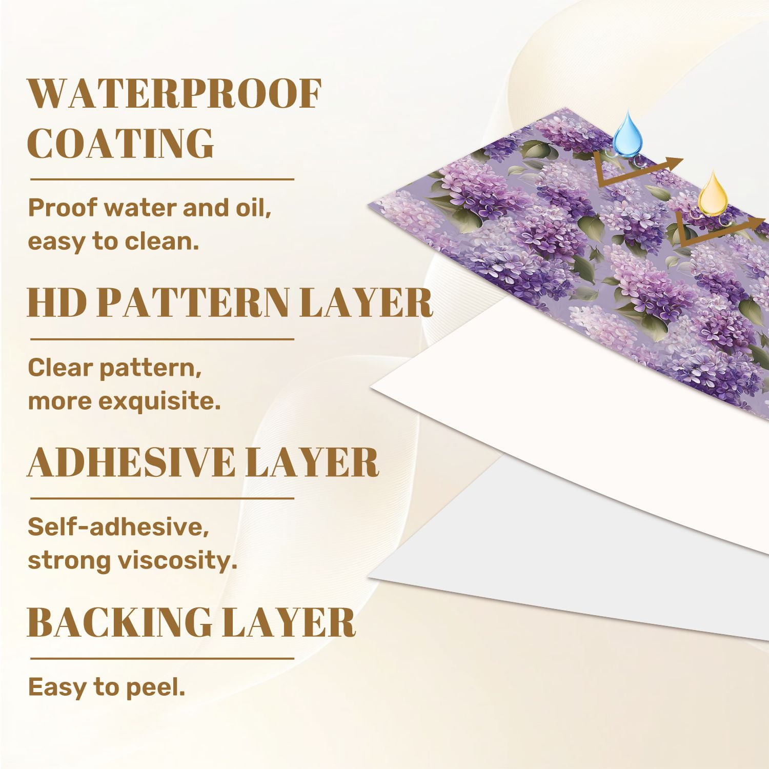 Flower Peel and Stick Wallpaper 17.7in x 9.8ft Lilac Floral Purple White Blossoms Soft Lavender Contact Paper Vinyl Waterproof Self Adhesive Wall Paper for Bedroom Shelf Cabinet Renter Friendly