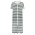 thumbnail image 4 of Dasayo Long Womens Nightgowns Fall Short Sleeve Zip up Gray Sleep Dresses Side Split Striped Sleepwear Womens Pajamas L, 4 of 7