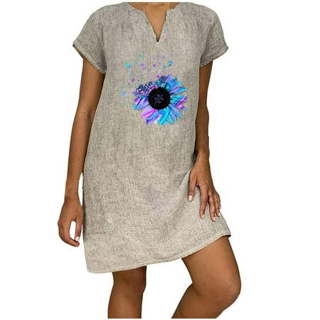 

Black Dresses for Women Prom Dress Women s Short Sleeve Vintage Retro V-Neck Loose Hedging Printed Bamboo Hemp Dress Summer Dresses for Women 2022 Birthday Dresses Women on Clearance Gray XL