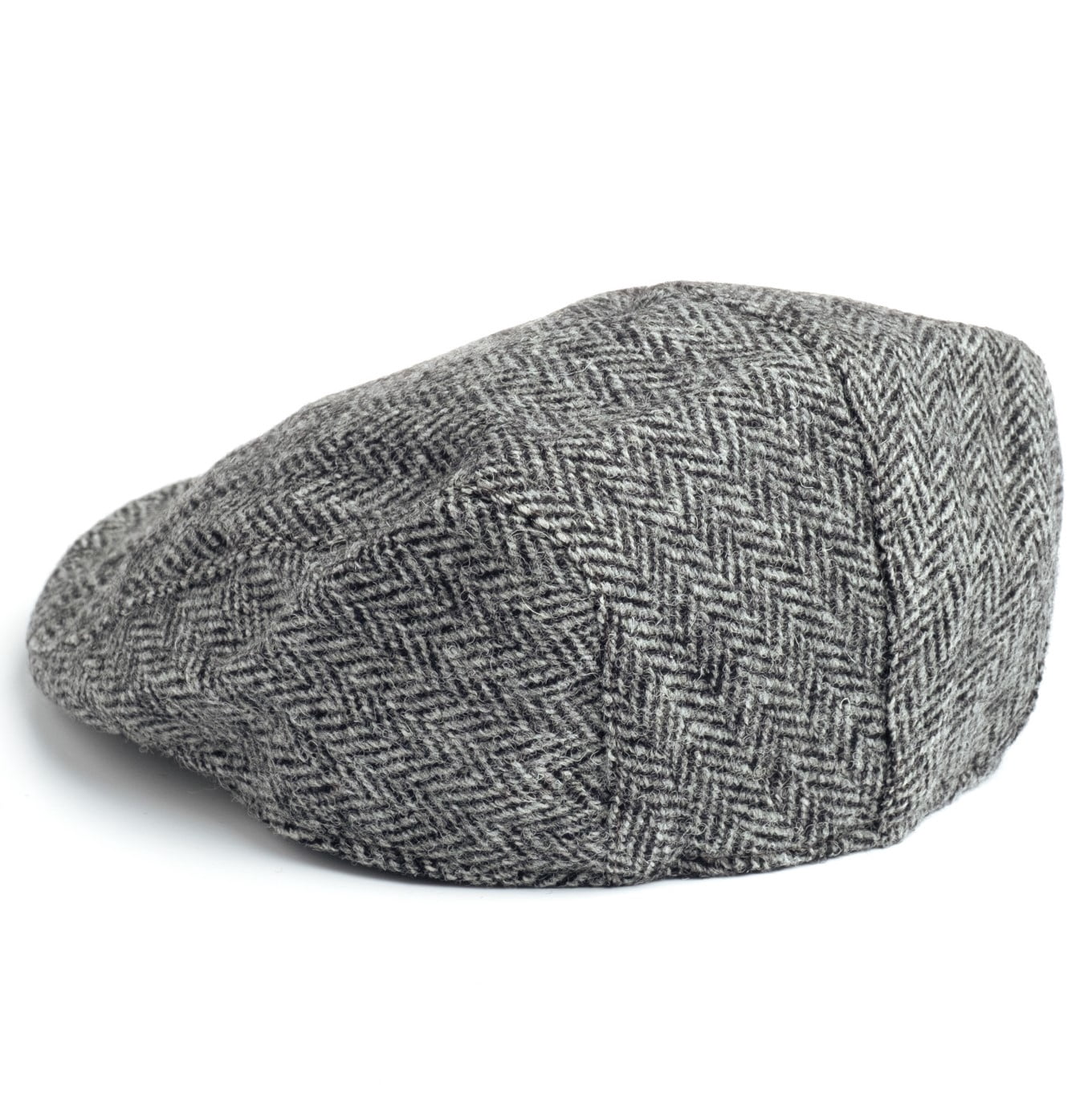 Hanna Hats Donegal Touring Harris Scottish Tweed Cap 100% Wool Vintage Flat Hat for Men Made in Ireland | Gray Herringbone