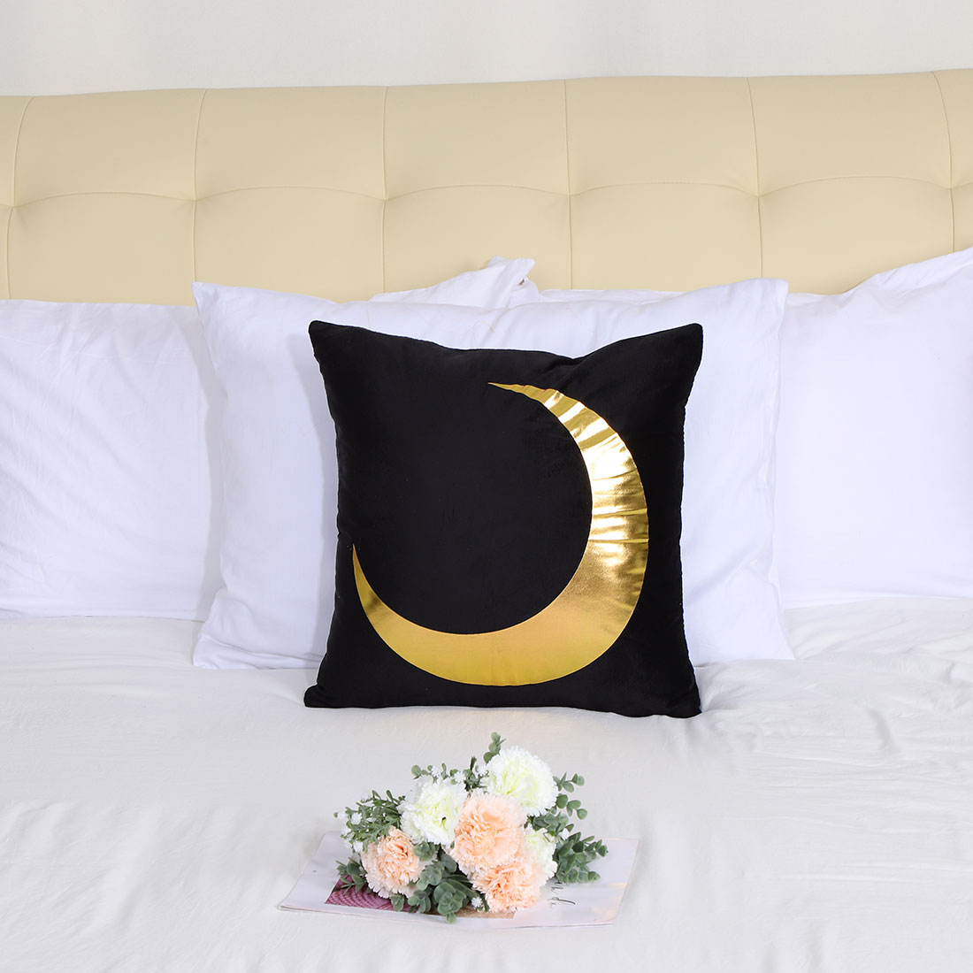 Unique Bargains Gold Foil Print Decorative Throw Pillow Cover 18" x 18" Black&Gold