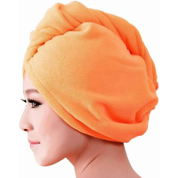 Microfiber Hair Towel Fast Drying Turban Towel Absorbent Hair Wrap for Bath, Spa, Makeup (Orange)