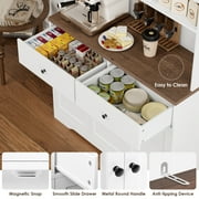 Hiphuta 71in Modern Kitchen Pantry Storage Cabinet, Freestanding Kitchen Hutch Cabinet with Adjustable Shelves & Microwave Stand, Coffee Hutch for Dining Room, White