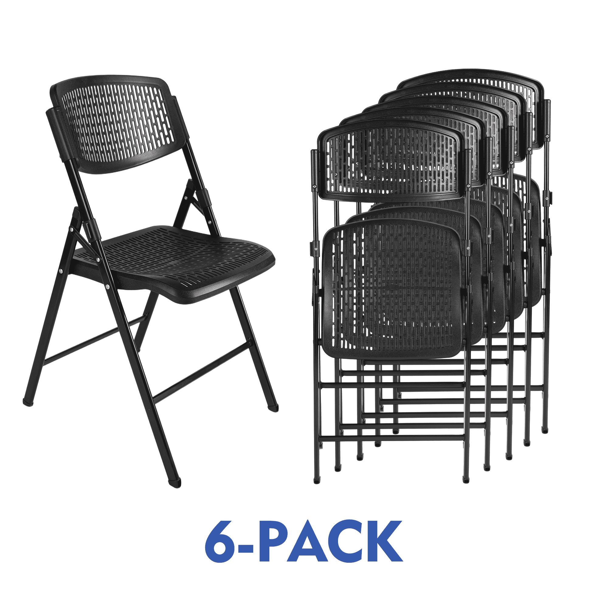 (12 pack) Mainstays Premium Breathable Resin Folding Chair, Black (Set of 6)