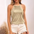 thumbnail image 4 of ManxiVoo Sequin Tank Top for Women Backless Sleeveless Sparkly Party Wear Evening Club Outfits Holiday Celebration S Size Khaki, 4 of 8