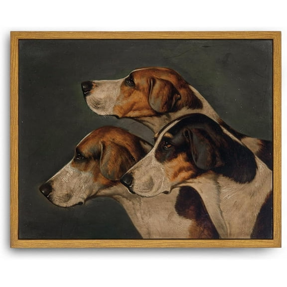 Aaheei Canvas Wall Art Vintage Print Oil Paintings Three English Foxhounds Dog Animal Old Hunting Hound Retro Aesthetic Artwork for Home Living Room Bathroom Wall Decor