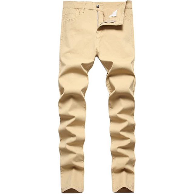 Pantalones a cuadros para hombre, estilo casual, elásticos, ajustados, pantalones chinos Caqui puro 30 Caqui puro 30 Xishao ropa