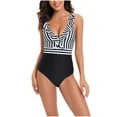 thumbnail image 1 of Pisexur Tummy Control Swimsuits for Women Deep V Neck One Piece Swimsuit Striped Camisole Backless Ruffled Lace Up Monokini Bathing Suit, 1 of 6