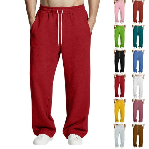 HKYNLAG Baggy Sweatpants for Men Fleece Wide Leg Sweats Pants Loose Casual Open Bottom Joggers with Pockets Watermelon Red L