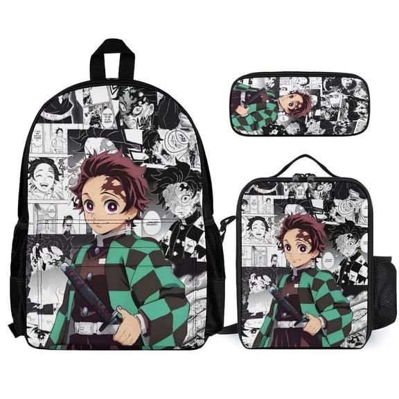 ANIME Cartoon Backpack Set 3 in 1 with Lunch Bag Pencil Case Lightweight Bookbag Laptop Travel Daypack