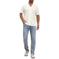 thumbnail image 2 of INSPIRE CHIC Edition Men's Camp Collar Button Down Short Sleeve Distressed Ripped Casual Shirts M Beige, 2 of 6