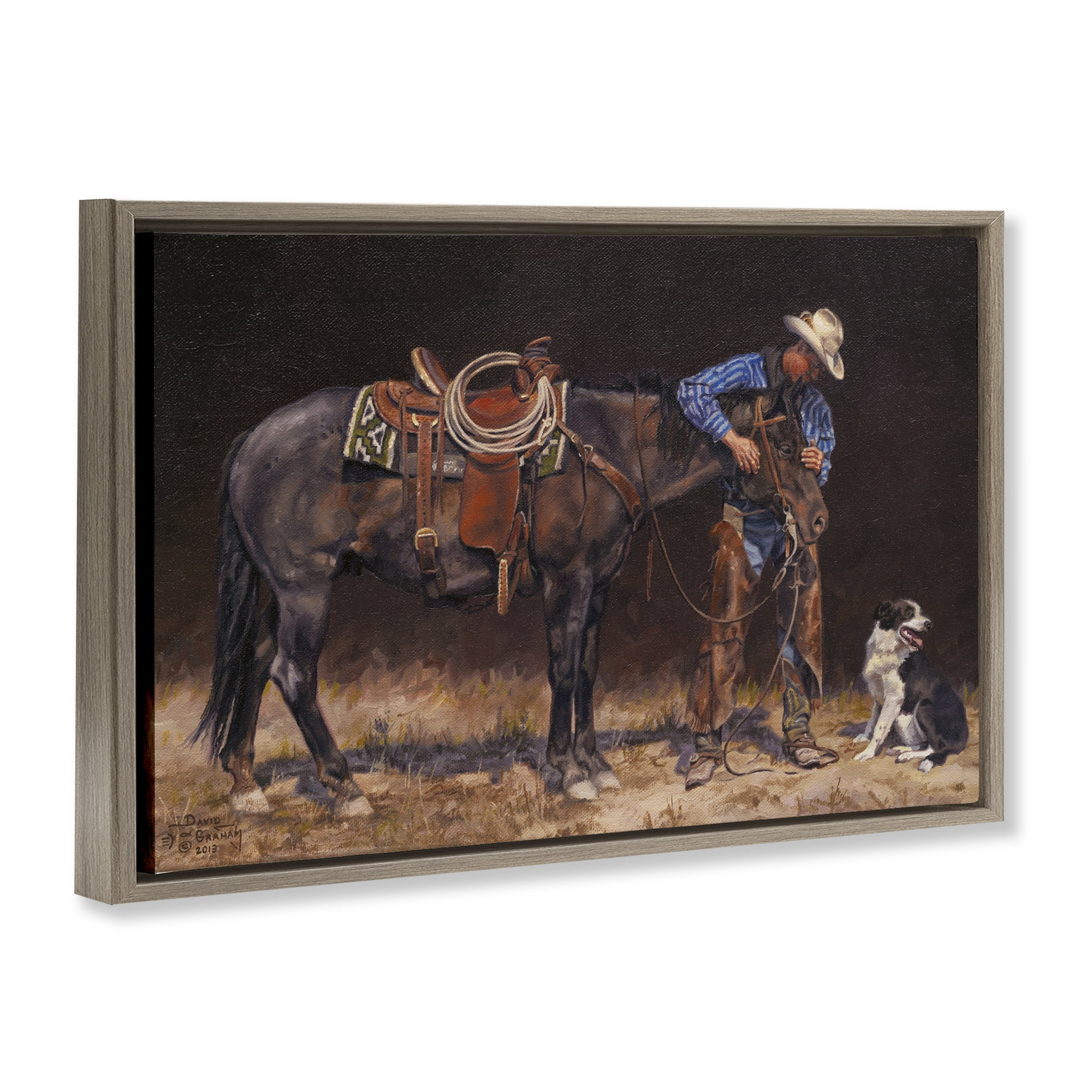 Stupell Industries Western Horse & Dog Animals & Insects Painting Brown Floater Framed Canvas Art Print Wall Art, 31 x 21