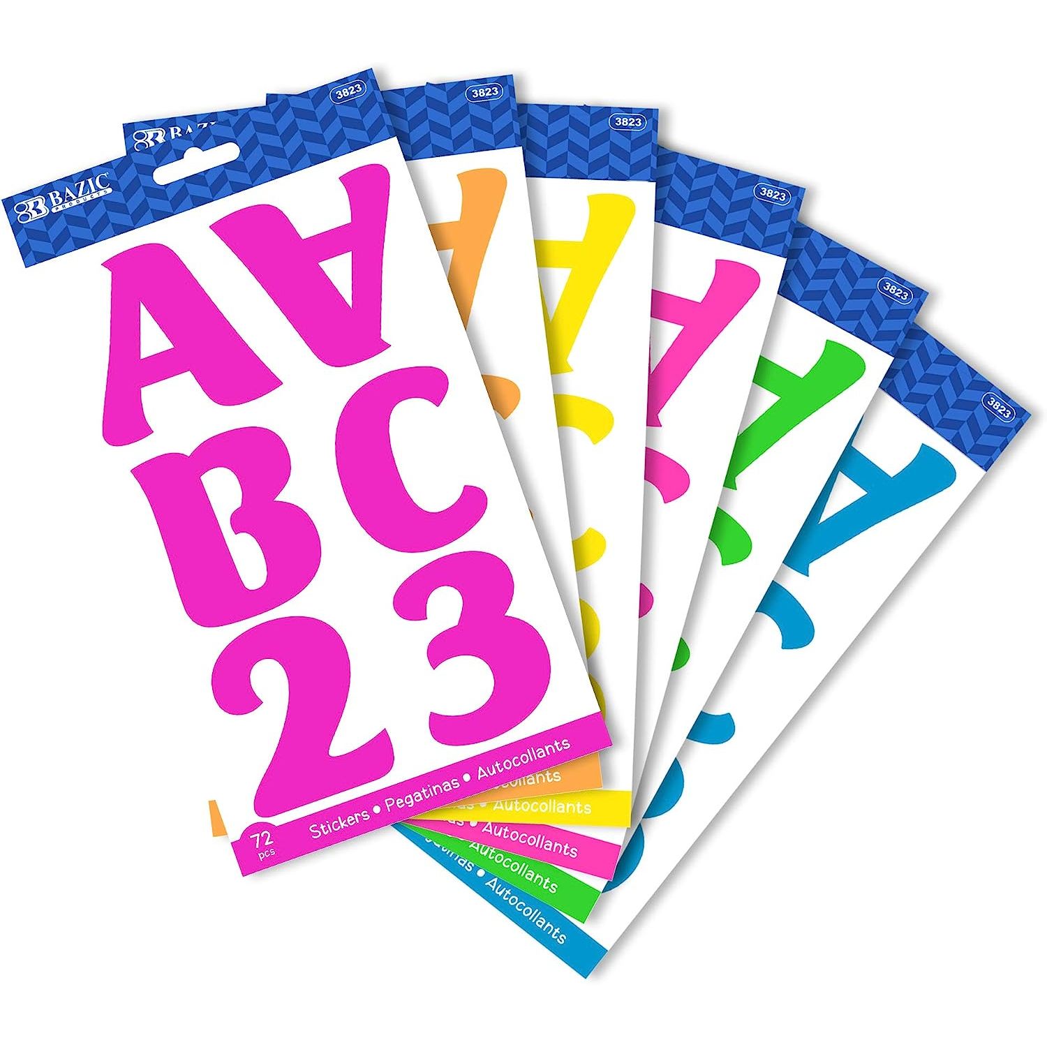 BAZIC 2" Neon Alphabet Numbers StickersColor May Vary, AZ 09 Self