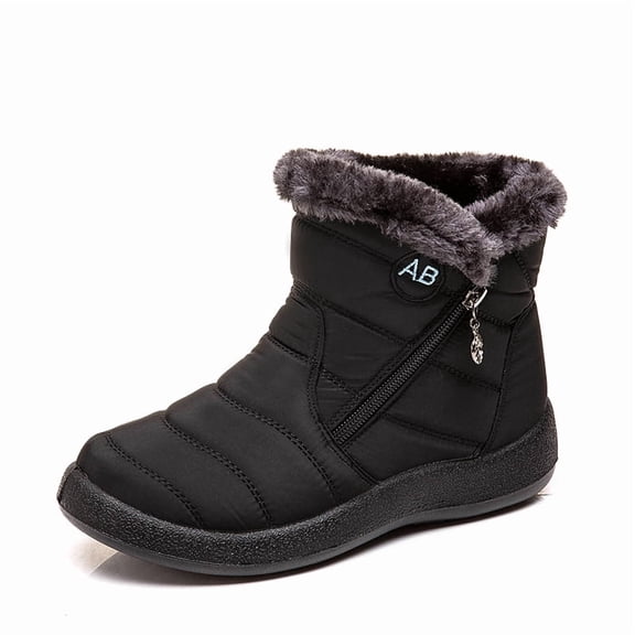 DLWKIPV Fleece-Lined Winter Snow Boots - Waterproof & Non-Slip Side-Zip Ankle Boots for Women(BLACK,7)