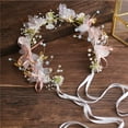thumbnail image 5 of Guirnalda de flores nupcial hecha a mano, diadema con lazo, diadema para dama de honor, corona para el pelo, cinta ajustable, festivales de boda, fiesta, Cosplay, 5 of 5