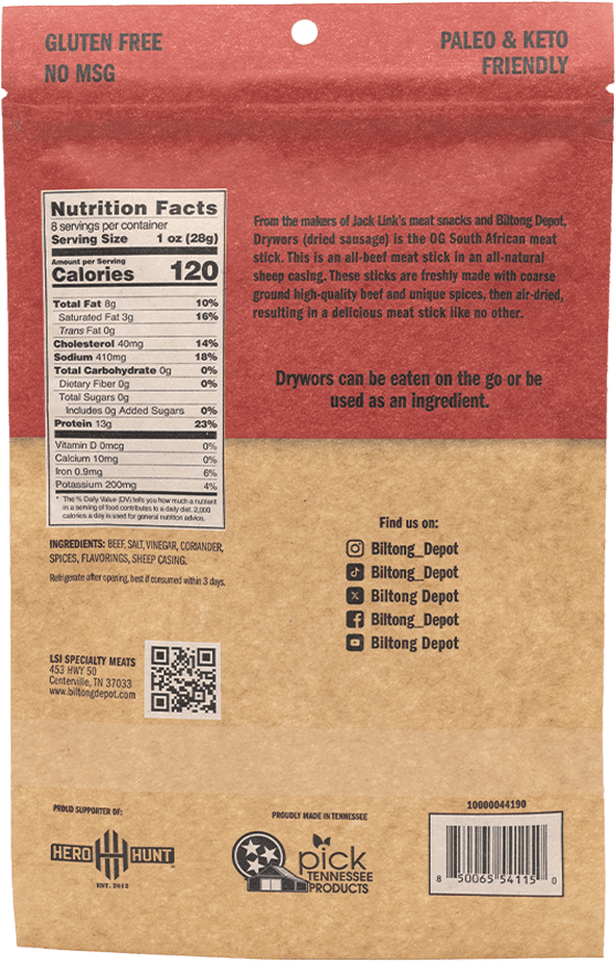 Biltong Depot Biltong/Drywors Bundle (8oz, pack of 2): Original Steak Slices with Fat & Original Drywors - High Protein Snack, No Sugar, Natural Dried Beef Jerky & Beef Sticks