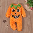 thumbnail image 2 of Footie Pajamas Footed Pajamas Halloween Long Sleeve Romper Cartoon Pumpkin Jumpsuit Onesies Orange 12 Months-18 Months, 2 of 7