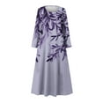 thumbnail image 4 of Up to 65% off!pstuiky Dresses for Women, Women Cotton and Linen Dress Long Sleeve Crew Neck Dress Printed Dress and Ankle Dress Casual Holiday Dress with Pockets Leisure Purple S, 4 of 5