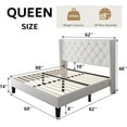 thumbnail image 2 of iPormis Queen Size Bed Frame with Diamond Button Tufted Wingback Headboard, Upholstered Platform Bed Frame with Strong Wood Slat Support, No Box Spring Needed,White, 2 of 8