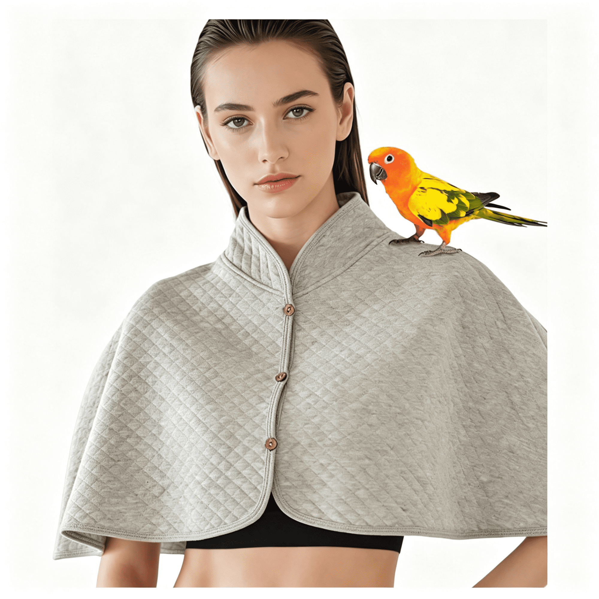 AOMRCOL Parrot Shoulder Protector&Bird Diaper Shawl-Keep Clothes Safe from Scratches&Poop Reusable Training Cape for Parakeets Cockatiels Conures Lovebirds F Es Macaw (Grey)