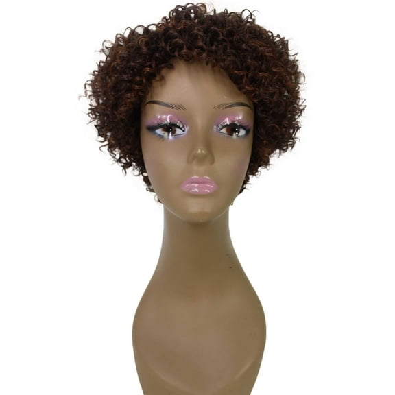 LUXLUXE Leila Curly Kinky 11 in Long Full Wig No Lace Wig, Heat Resistant Fibers, 16 Shades of Natural, Dip Dyed, & Blended Colors