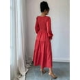 thumbnail image 4 of Fall Wedding Guest Dresses for Women Maxi Puff Long Sleeve Smocked Casual Crew Neck Tiered A Line Flowy Long Dress Red L, 4 of 5