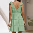thumbnail image 6 of VUPSGEZ Womens Summer Casual V Neck Sleeveless Mini Dress 2024 Tie Shoulder Tiered Ruffle Swing A Line Short Sundresses (Green,L), 6 of 6