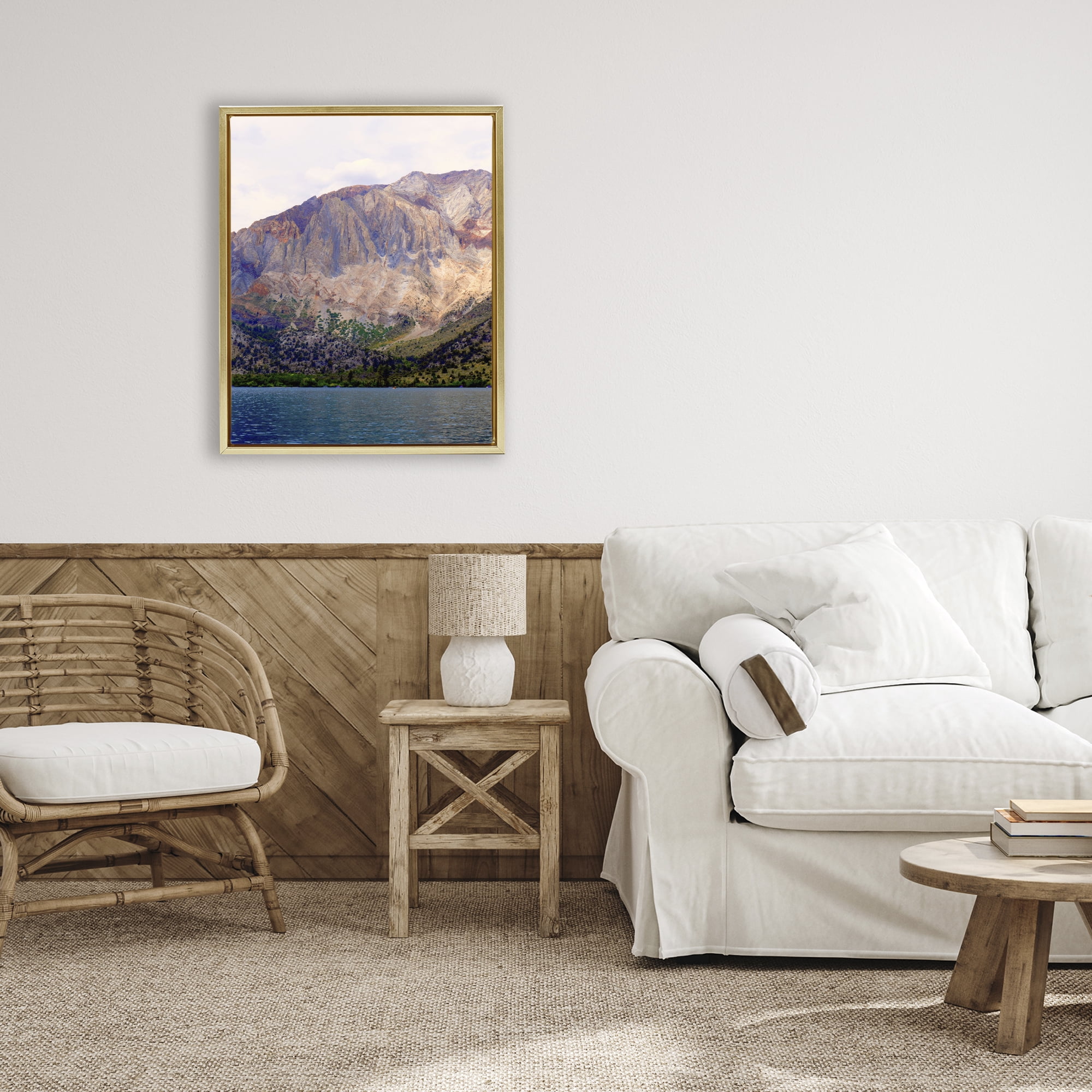 Stupell Industries Serene Lake Beneath Mountains Gold Framed Floater Canvas Wall Art, design by Gemma Bardot