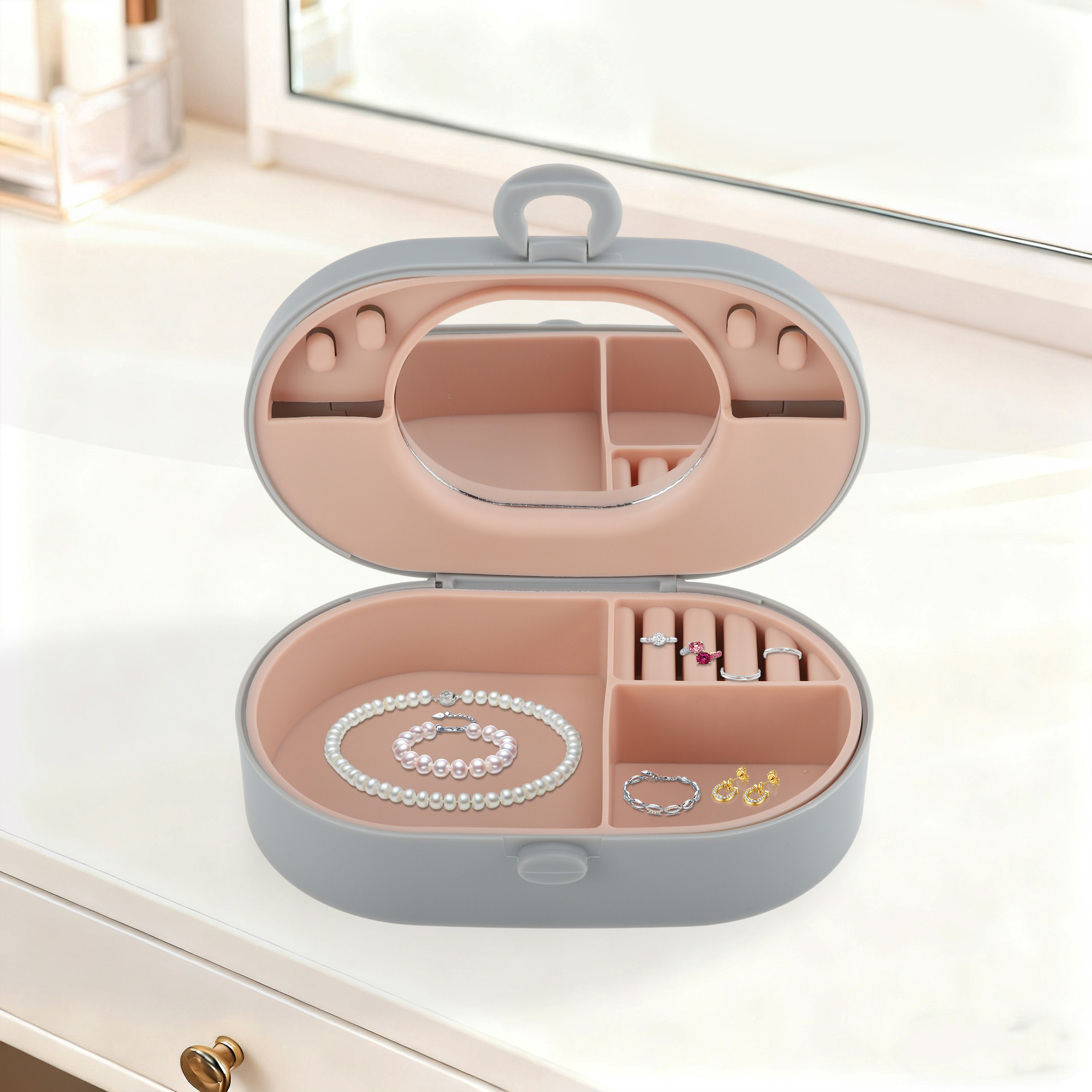Unique Bargains Elegant Bow Design Jewelry Box Jewelry Organizer Gray, Light Pink