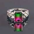 thumbnail image 3 of 925 Sterling Silver Watermelon Tourmaline Gemstone Ring Emerald Cut Gems Unique & Attractive Handmade Jewelry Elegant Gift Ring Silver 7.5, 3 of 3