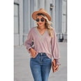 thumbnail image 6 of Anbech Lace Stitching Women Shirt V Neck Lace Chiffon Blouse Long Sleeve Loose Pullover Top, 6 of 8
