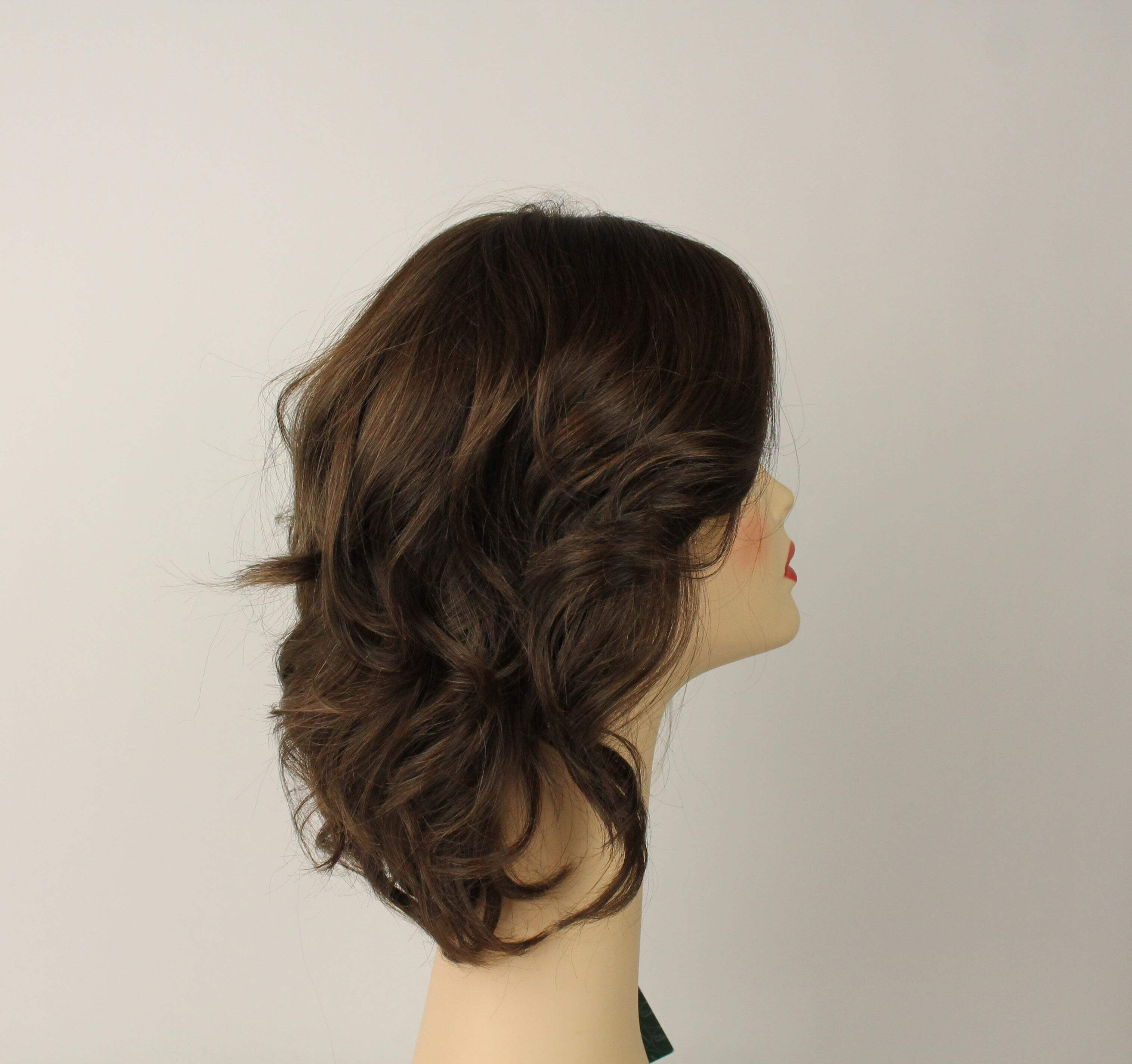 European Human Hair Freeda Wig Shlomit Medium Brown With Highlights Skin Top Size L