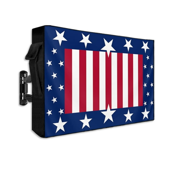 4th of July Outdoor TV Cover 60 to 65 Inch Weatherproof, Red White Stripes Star Blue Independence Day 600D Oxford TV Covers with Waterproof Zipper, Outside Flat TV Screen Protector 58"Wx37"Hx4.5"D