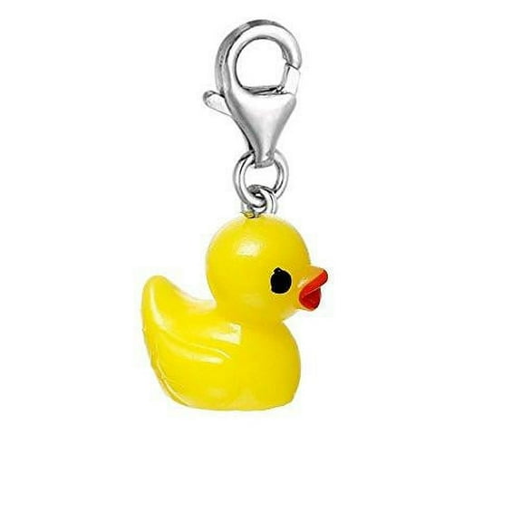 Sexy Sparkles Resin Yellow Duck Clip-On Charm Pendant For European Jewelry with Lobster Clasp - Zinc Metal Alloy