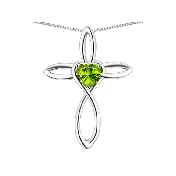 Star K� 10k Gold Infinity Love Cross with Genuine Peridot Heart Stone Pendant Necklace