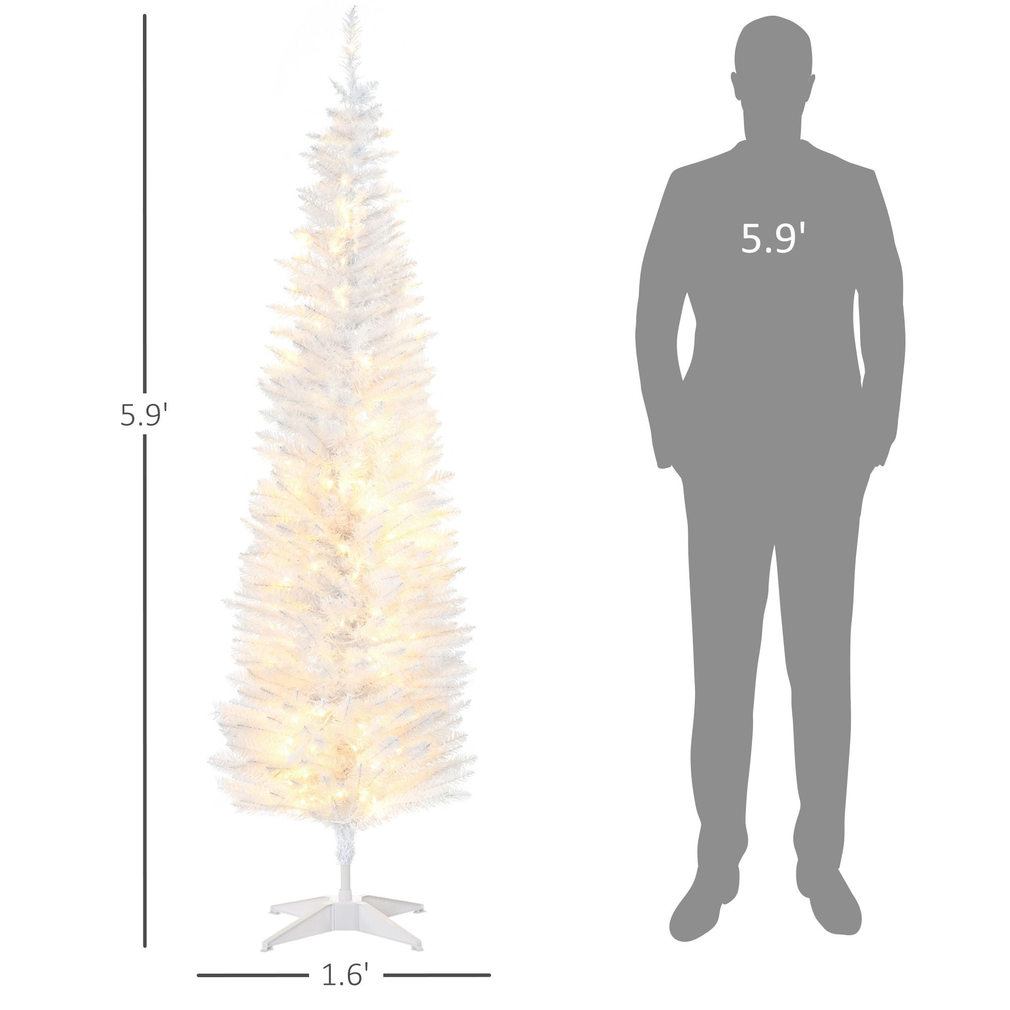 Pencil Christmas Tree, 6 ft Slim Artificial Tree with Warm White LED Lights, 390 Tips, Flame Retardant, Indoor Holiday Decor
